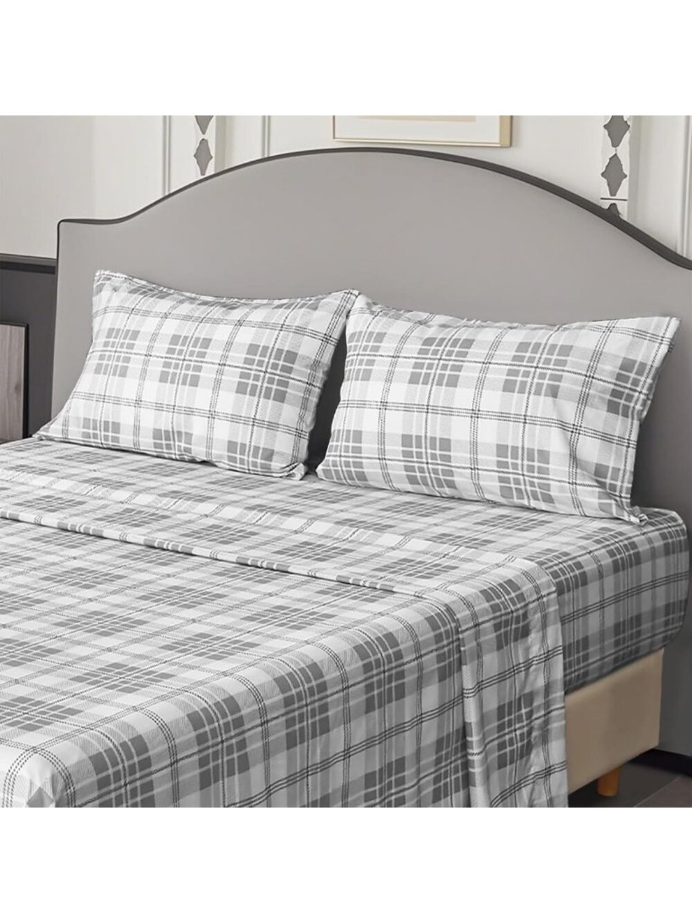 Cozy Plaid Queen Sheet Set, 4-Piece Ultra Soft Cooling Bedding, 16" Deep Pocket